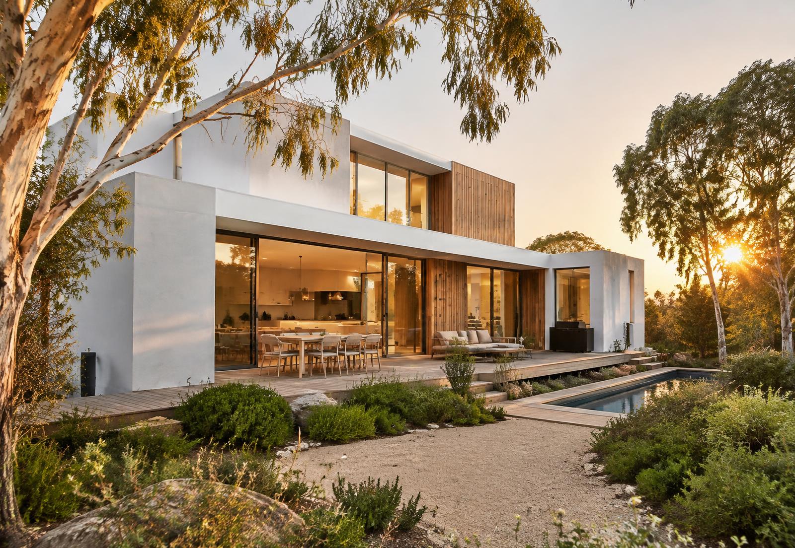 Contemporary Australian home at sunset